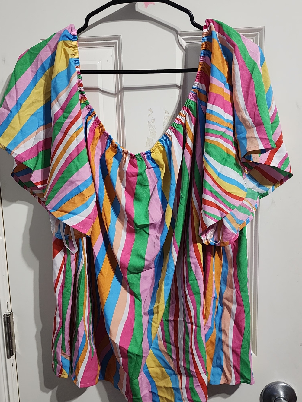 SHEIN Bright Multi-Color Striped Off-Shoulder Top